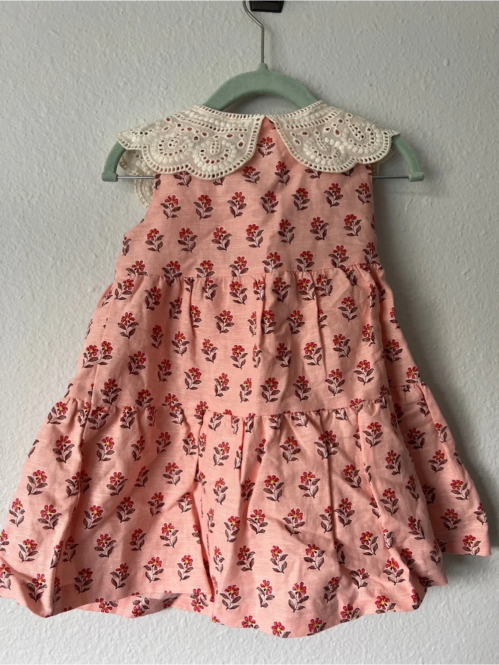 Zara Pink Floral Dress with Lace Trim Collar